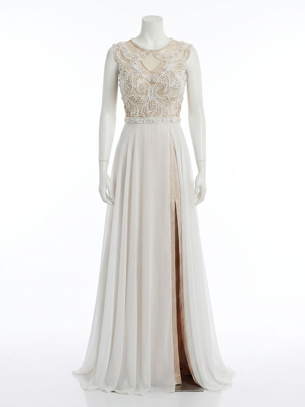 NEW MAC DUGGAL beaded open back prom dress with overskirt in ivory/gold